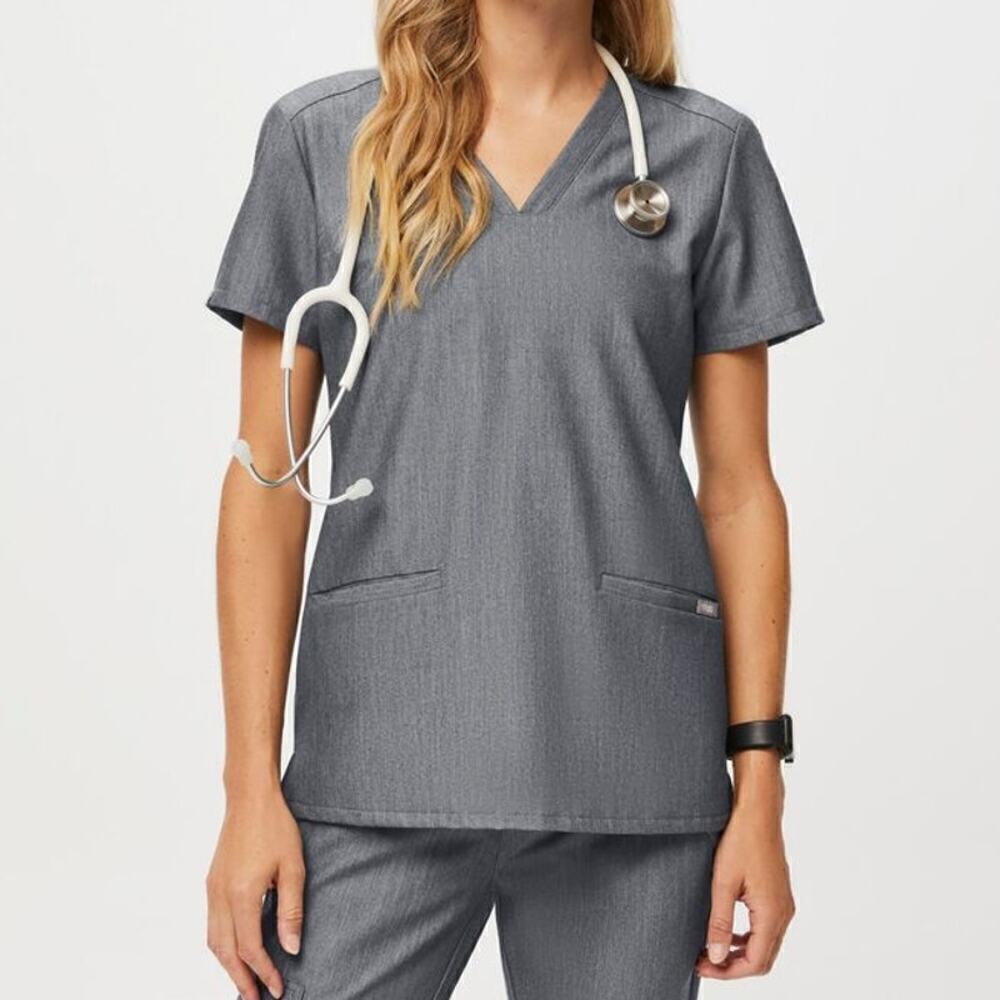 Figs Casma Scrub Top Women's XS Gray 3 Pocket Work Uniform V-neck Nurse Doctor